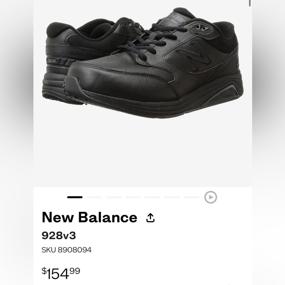 New Balance 928v3 black leather shoes. Mens 12.5 Wide